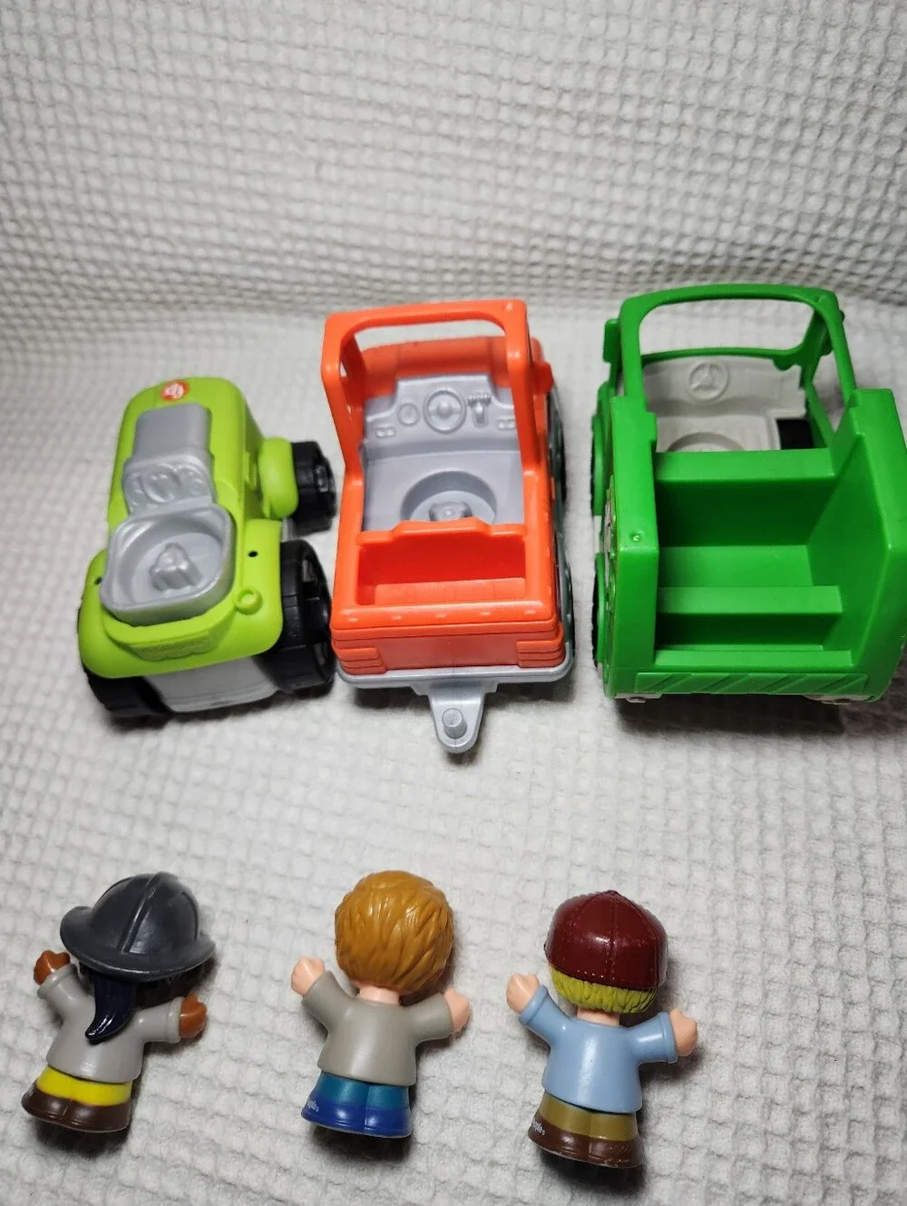Fisher-Price Green, Orange & Lime Toy Truck Trio with 3 Figures